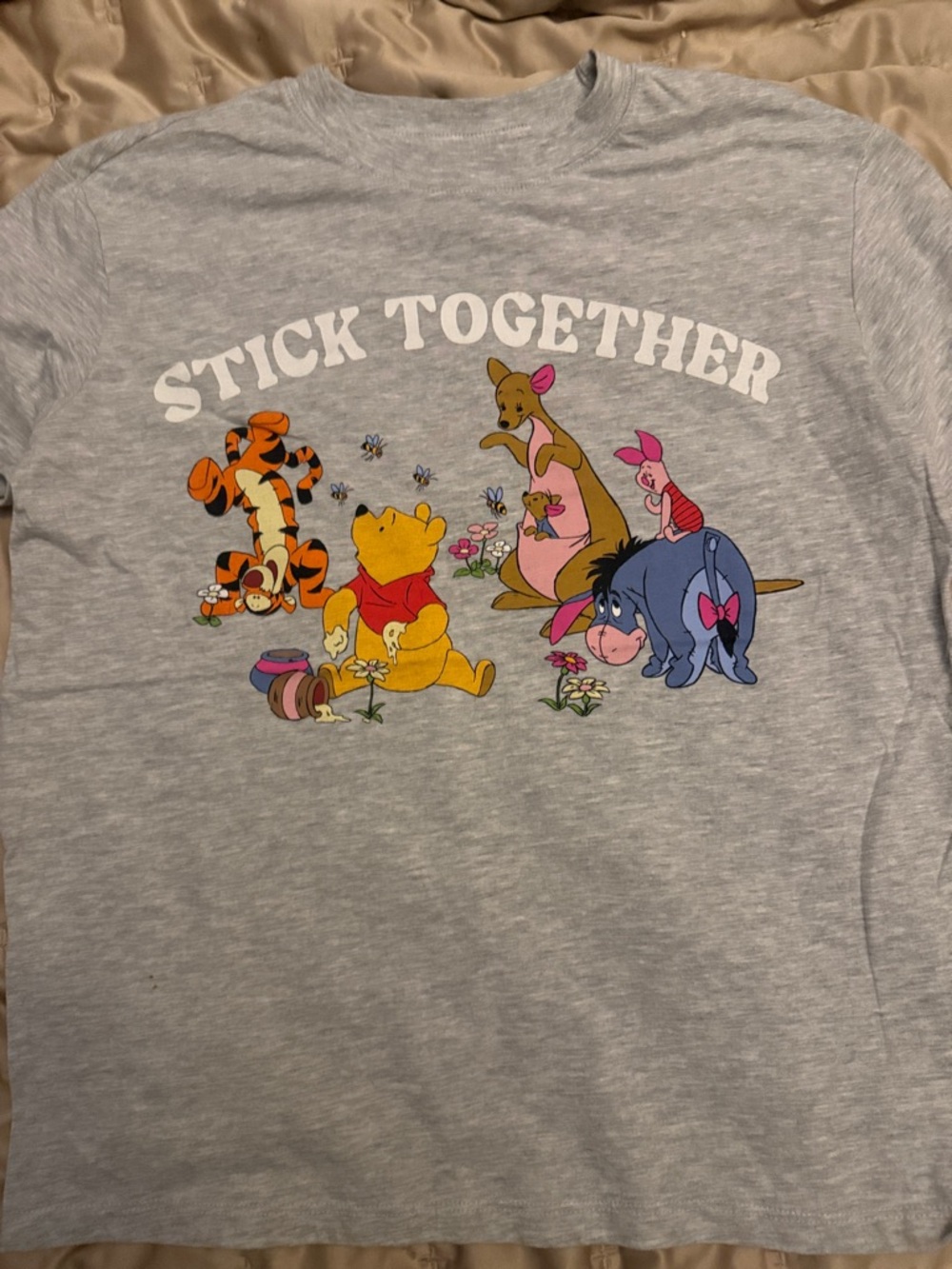 Disney Gray 'Stick Together' Winnie the Pooh Group Graphic Tee